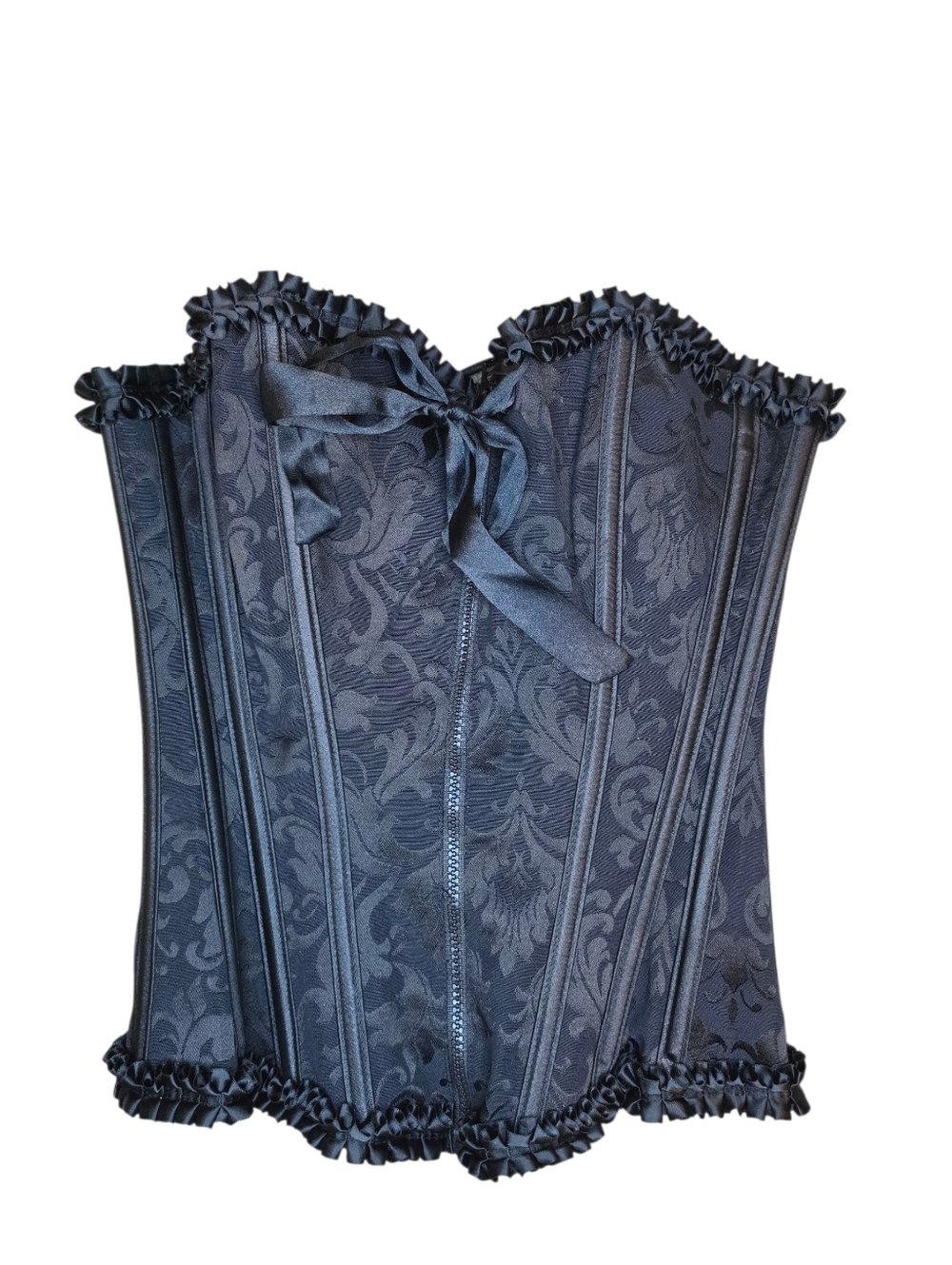 Shirley of Hollywood Black Brocade Ruffle Corset - Size 32